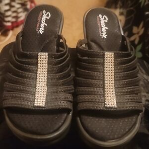 Womens Skechers 38562 Rumblers Hotshot Rhinestone Wedge Platform